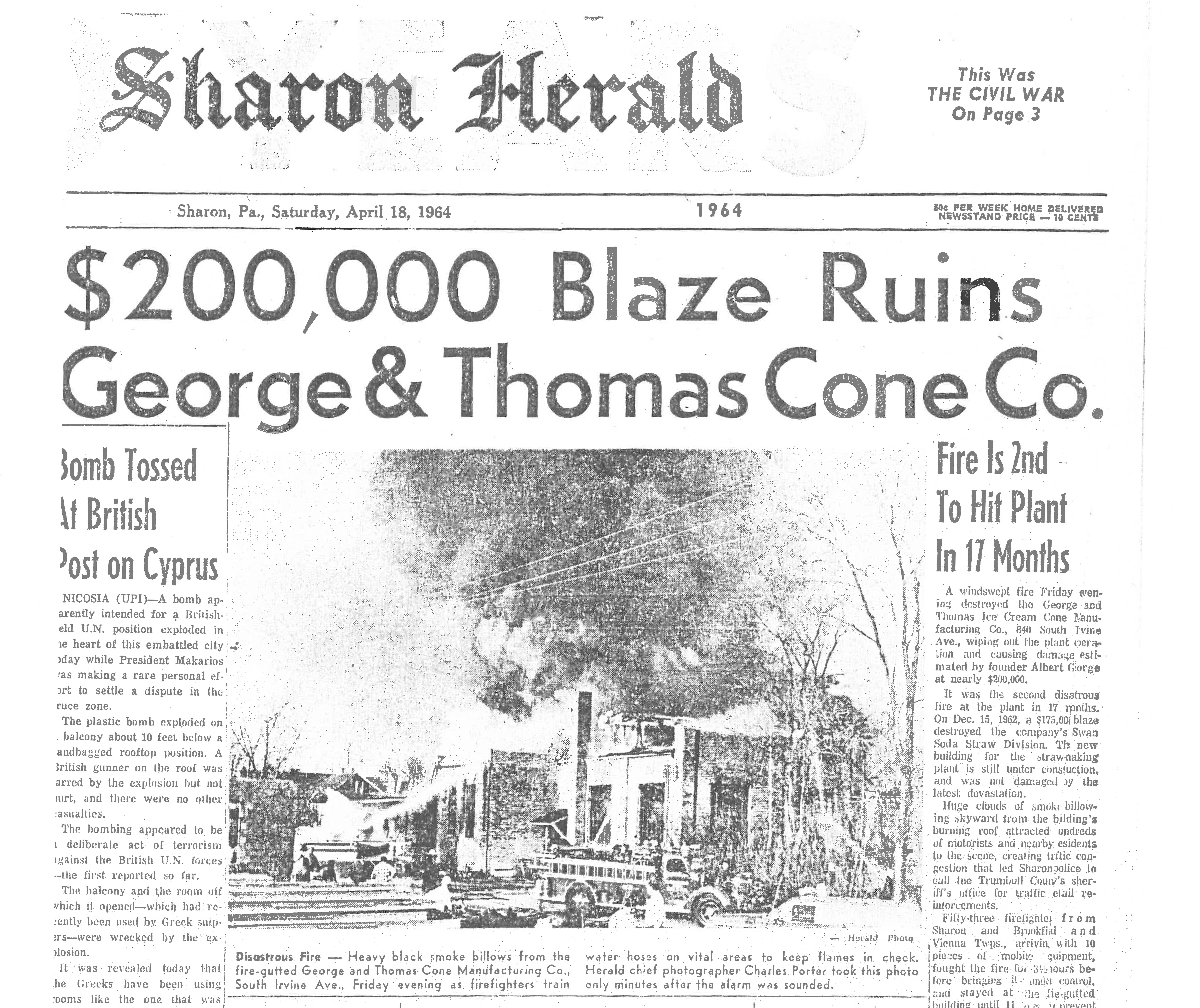Article taken from the Herald concerning the second fire in 1964